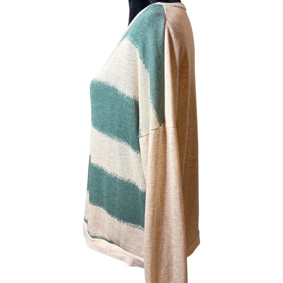 Teal and Cream Striped Sweater | Sz L - Picture 3 of 6